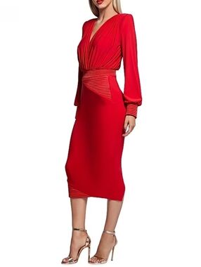 Zhivago Signature Lover Man Keyhole-Back Midi-Dress Cherry Color Size (4US)